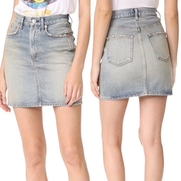 New Agolde Kat 80s Denim Mini Skirt 25 In Parking Lot Blue High Rise Y2K Retro - Picture 13 of 14